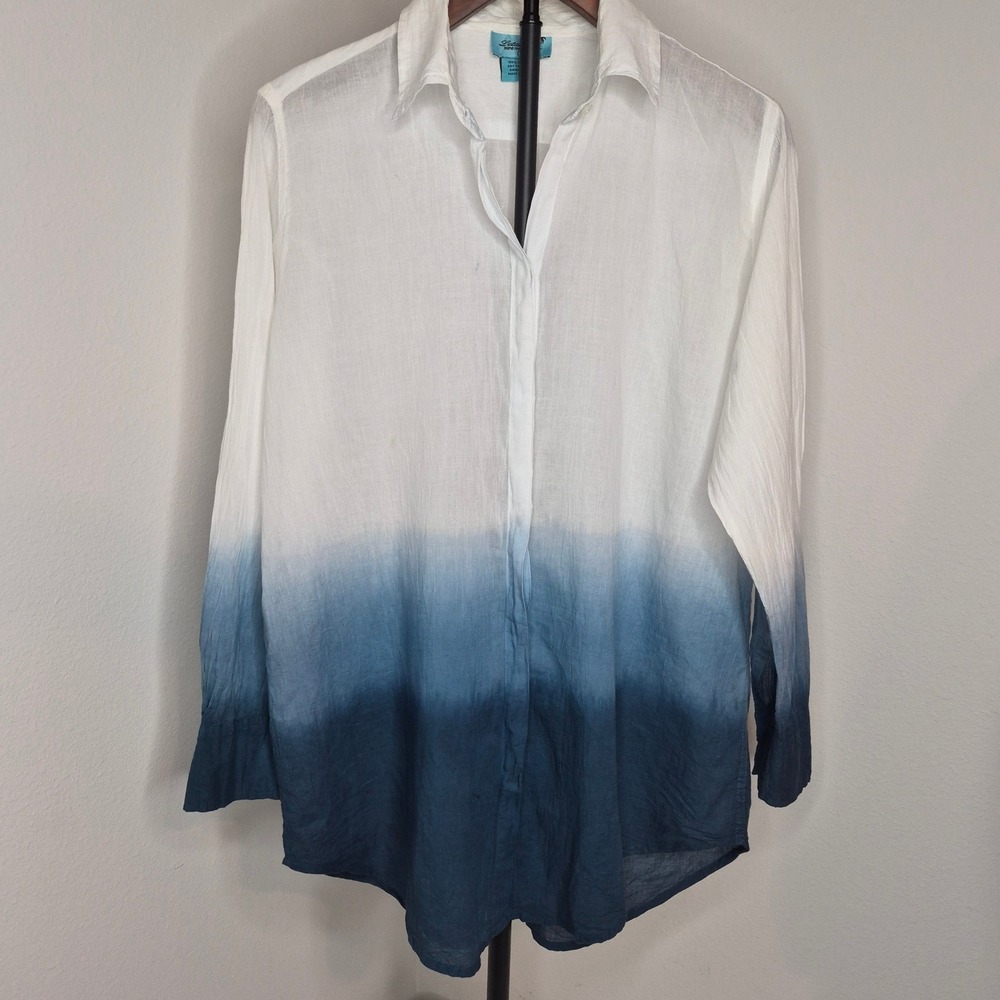 Latarte Handmade  Hand Dyed Cotton Button Up Ombre Beach Shirt Dip Dye Size S